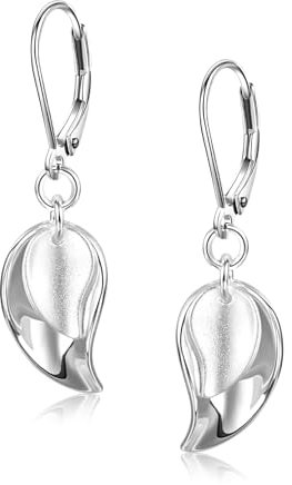 ASH'S CHOICE Silber 925 Ohrringe Damen, Hypoallergen Sterling Silber Hängend Kleine Creolen Mit Anhänger Doppel Blatt Wassertropfen Französische Ohrhaken