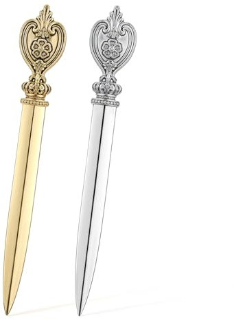 ZEYIYER 2 Pcs Letter Opener, Envelope Slitter Stainless Steel, Retro Style Gold Silver Envelope Openers Slitters, Lightweight Mail Opener for Office Home School Supplies