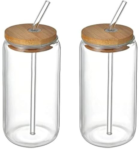 CSXMONEY 2 tazze da caffè ghiacciato con coperchio e cannuccia, barattoli di vetro riutilizzabili, per caffè freddo, cocktail, frappè e frullati (piccoli)