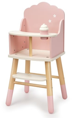 Pithfor Wooden Baby Doll High Chair, Doll Furniture, Fits Up to 18 inch Baby Dolls, 18 inch Doll Accessories - Pink