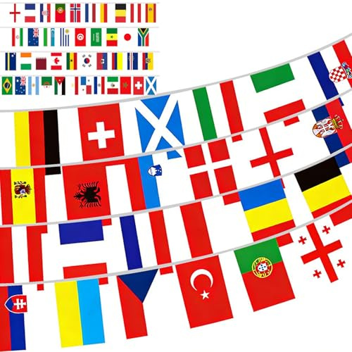 YESAH 50 Countries World Cup Bunting Decorations 2026,13M International World Flags Banners for Football Fans Party,14 * 21cm String Flags for National Celebrations,Sports Clubs,School,Bars