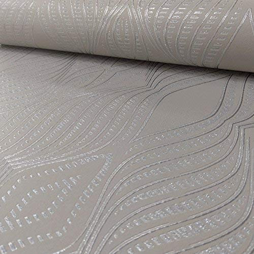 Debona Jewel Diamond Stripe Pattern Wallpaper Silver Metallic Glitter Embossed (Taupe 2471)