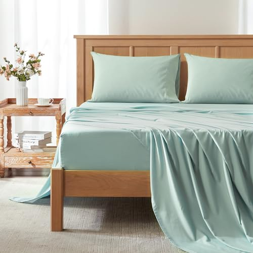 Comfort Spaces Coolmax Moisture Wicking Sheet Set Soft, Fade Resistant, All Elastic Deep Pocket Fits Up to 16 Mattress - Warm Weather Cooling Sheets for Night Sweats, Cal King, Aqua, 4 Piece