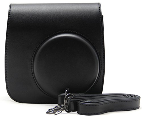 Eleoption Protective Case for Fujifilm Instax Mini 8 8+ Instant Camera - Premium Synthetic PU Leather Bag, Elegant Instax Camera Cover with Removable Strap (Black)
