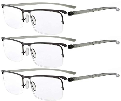 Eyekepper 3 Pairs Half-rim Reading Glasses Unique Design Frame Reader Eyeglasses for Men Women Reading +0.75