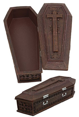 Ebros Vampire Dracula Crucifix Coffin Decorative Jewelry Box Rest In Peace Casket Trinket Box Figurine 8L Ossuary Macabre Halloween Bloodthirsty Bats