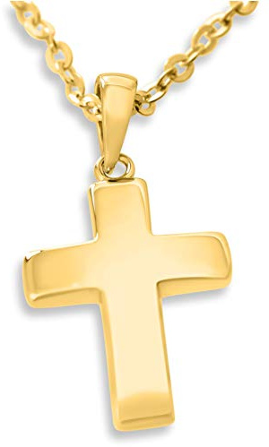 Goldkreuz Kette Kreuz schlicht Kreuzkette Kinderkette zur Taufe 925 Silber vergoldet Geschenk Baby Patenkind Geburt Taufkreuz Gold Taufkette Kettenanhänger mit Kette Schmuck