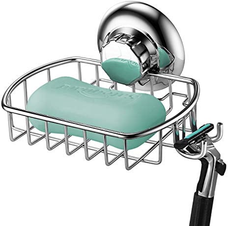 MaxHold Cesta de jabón Perforaciones/ventosas - Jabonera con 2 Ganchos - Sistema de vacío - Acero Inoxidable Nunca se oxida - para baño y Cocina