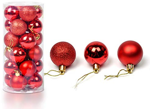 Battnot Weihnachtskugeln 24 Stücke 30mm Christbaumkugeln Set Weihnachtsbaumschmuck Christbaumschmuck Weihnachtsbaum Dekoration Weihnachtsdeko hängende Hausdeko Christmas Xmas Party (30mm, rot)