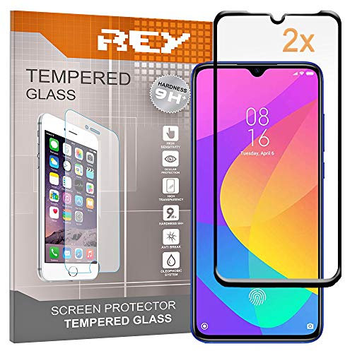 REY Protector de Pantalla 3D para XIAOMI MI 9 Lite - XIAOMI CC9, Negro, Protección Completa, 3D / 4D / 5D (Pack 2X)