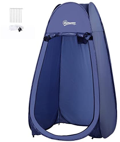Outsunny Tente de Douche Pop-up Tente de Toilette Pliable et Portable Anti-UV Sac de Transport Inclus pour Plage, pêche, randonnée, Bain, l'extérieur, Bleu Marine