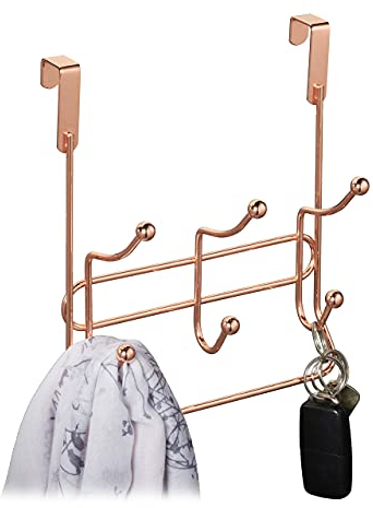 Relaxdays Türgarderobe mit 3 Doppelhaken, edle Türhakenleiste zum Einhängen, Metall, HBT: 23,5 x 20,5 x 9,5 cm, Kupfer, 1 Stück