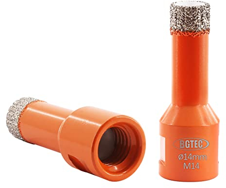 BGTEC Forets à Noyau de Diamant Sec pour Brique de Marbre en Céramique de Carreaux de Porcelaine avec Filetage M14 2 Pièces Diamètre 14mm