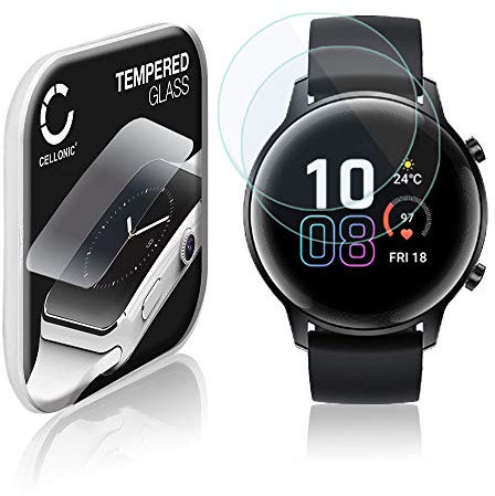 CELLONIC 2x Protection d'écran en verre compatible avec Honor Magic Watch 2 (42mm) (2.5D, résistance 9H, 0,33mm, Full Glue) - protège écran montre connectée sport gps fitness