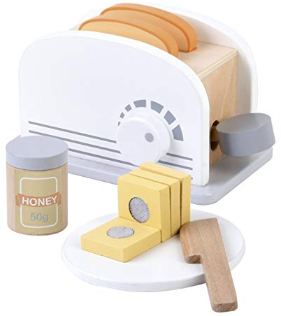 Leomark Grille-Pain en Bois - Pastel - Jeu d'Imitation, Jouets éducatifs avec Pain Et Beurre, du Miel, Accessoires Cuisine, 10 Pièces