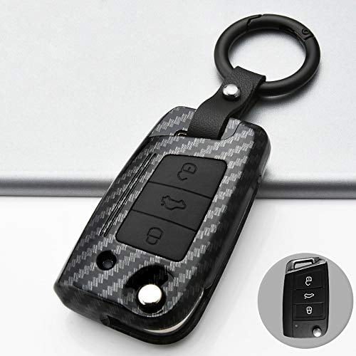 ontto Autoschlüssel Hülle Fernbedienung Cover für VW Golf 7 MK7 Polo T-ROC Tiguan Skoda Superb Octavia Seat Leon Ibiza ABS Schlüsselhülle Schlüsselanhänger Schlüssel Schutz Etui-Kohlefaser Schwarz B