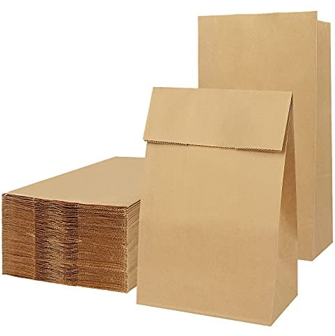Weifeng 100 Pcs Brown Kraft Paper Bags, 13 x 7 x 22 cm Small Gift Bags for Party, Birthday, Candy, Lunch, Sandwich, Take Away Food (5.1 x 2.8 x 8.7 Inch)