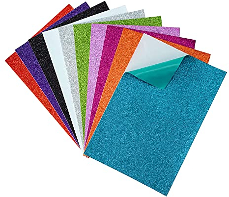 Cosswe Blatt Glitzer Moosgummi,10 Stück Moosgummi Selbstklebend Glitzerschaumblatt A4 Bunte Glitzer Papier Selbstklebende Schaumstoff Blätter Glänzend Bastelpapier für Kinder Kartengestaltung