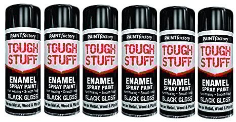 6 x Enamel Black Gloss Tough Stuff Spray Paint for Metal Wood Plastic 400ml