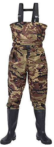 GXFXLP Trampolieri da Pesca e Caccia Con Stivali Waders 100% Impermeabile PVC per Uomo e Donna - Camuffare, UK 10/EU 44