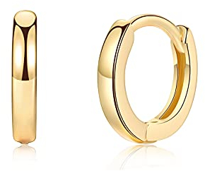 Creolen Gold Klein Ohrringe Gold für Damen Herren Mädchen | 14k Vergoldet Huggie Creolen Schlafen Ohrringe Set Durchmesser 8mm, 10mm, 12mm Silber Schmuck Breite 2mm