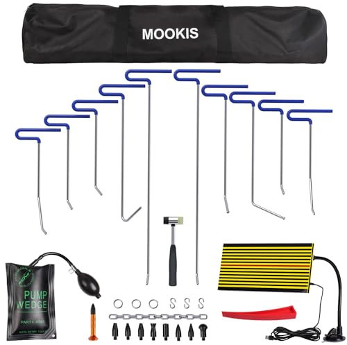 Mookis Kit Débosselage Carrosserie 31PCS Outil Débosselage sans Peinture avec 10PCS Redressage Tige, Réflecteur pour Réparer Les Dégâts Causés par la Grêle