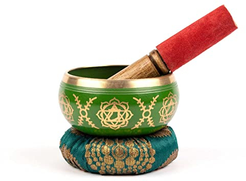 Myga Tibetan Singing Bowl with Cushion and Dual-Ended Striker - Creates Beautiful Sounds for Meditation, Relaxation, Wellbeing and Healing - Ideal for Chakra, Yoga, Zen and Peace - Heart
