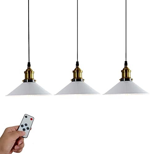 KEFA ZHCS 3 Pack Vintage Pendant Light, Led Battery Operated Remote Control Indoor Wireless Adjustable Hanging Ceiling Lighting Fixture for Home Kitchen Lighting, Dimmable, Light Bulbs Included