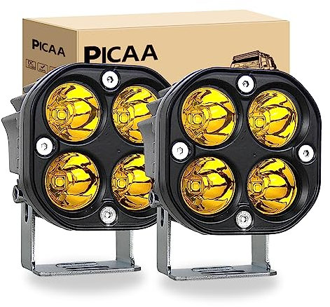 PICAA LED Arbeitsscheinwerfer 3 Zoll 40W Bernstein 3500k Scheinwerfer LED Scheinwerfer Nebelscheinwerfer LED Scheinwerfer Offroad Bar 12V 24V für Offroad Motorrad 4WD SUV ATV UTV Truck（2 Stück）