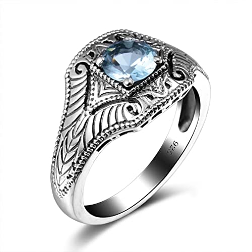 ACGZBD Aquamarin Ring Sterling Silber 925 Frau Ringe Edelsteine ​​Runde Bankett Schmuck