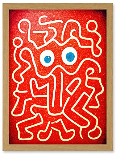 Doppelganger33 LTD Line Drawing On Red With Googly Eyes Artwork Framed Wall Art Print A4