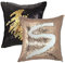MOCOFO Glitzer-Paillettenkissen, 40,6 x 40,6 cm, dekorativer Bezug, Pailletten-Kissenbezug, magisch für Party, Sofa, Couch, Auto (Schwarz/Gold + Weißgold), 2 Stück