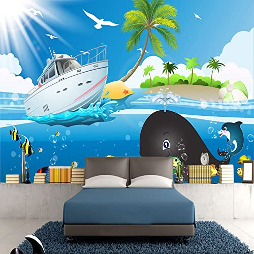 Fototapete 3D Effekt Tapeten Schiff & Wal Größe:W250CMxH175CM Wandbilder Wallpaper Dekoration Moderne Wanddeko fur Wohnzimmer Schlafzimmer Büro