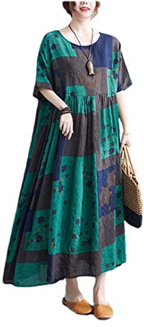 Hdhdeueh Damen Oversized Casual Vintage Print Plaid Sommerkleid, En8 Dress, Einheitsgröße