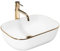 Rea Aufsatzwaschbecken BELINDA GOLDEN EDGE Waschtisch Handwaschbecken Waschschale Waschbecken für Badezimmer aus hochwertiger Keramik 465 x 330 x 135 mm (Weiß/Gold)