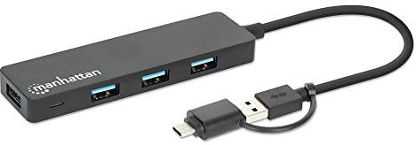 MANHATTAN 180863 Hub USB 3.2 Gen1 4 Anschlüsse Combo USB-A und USB-C™ Schwarz