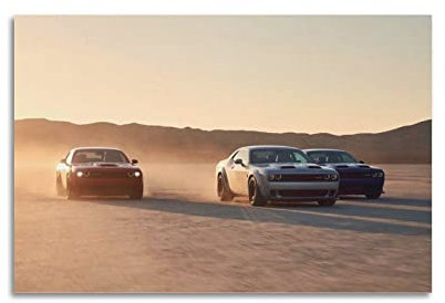 JUNNA Sportwagen-Poster für Dodge Challenger SRT Hellcat Super Car Dekorative Malerei Leinwand Wand und Kunst Bild Familie Schlafzimmer Dekor 30 x 45 cm