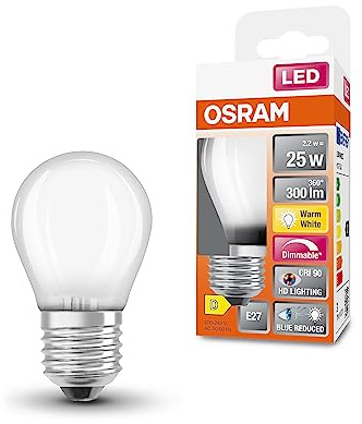 OSRAM SUPERSTAR+ CLASSIC P GLFR 25 LED-Lampe, E27, Miniballform, 2,2W, 300lm, 2700K, warmweißes Licht, stark reduzierter Blauanteil, geringere Augenbelastung, dimmbar, energiesparend,6-Pack