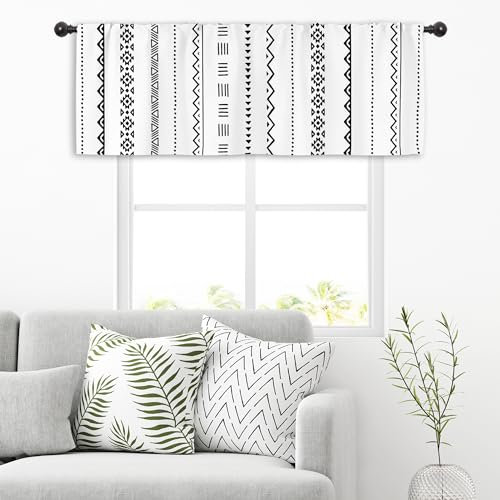 Miyotaa Küchengardine, Querbehang, 137 x 45 cm (B x H), Stangentasche, geometrisch, schwarz-weiß, minimalistisch, gestreift, Fensterbehandlung für Wohnzimmer, Schlafzimmer, Badezimmer, Schwarz / Weiß