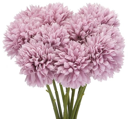 QUARKZMAN Künstliche Blumenköpfe Seiden Chrysantheme Kugel Hortensie Hell Lila Falsche Blumen für Heimwerker Bastelarbeiten Hochzeit und Party Dekoration Packung von 10