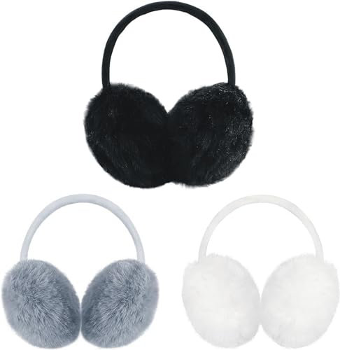 RDecoX Ear Muffs Fluffy Ear Warmer Plush Thermal Furry Ear Covers Windproof Soft Headband Sequin Winter Headwear Outdoor Sports Earflaps Ski Cycling & Running Ideal for Boys Girls & Womens (BLACK)