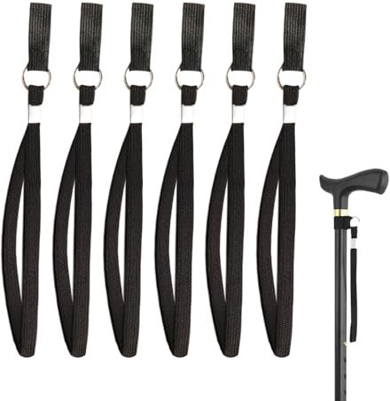 SLEEKEE 6 Stück Krücken-Handseile, Nylon-Handgelenkbänder, Wanderstöcke, Krückenzubehör, Universal-Handseile, Krücken-Fixiergurte, geeignet für ältere Menschen und Bergsteiger (Schwarz)
