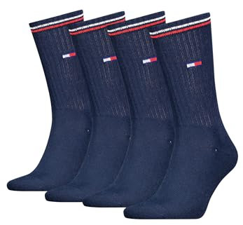 Tommy Hilfiger Lifestyle Crew Socken/lange Tennissocken für Damen & Herren 4-er Pack, Farbe:Dark Navy, Socken & Strümpfe:35-38