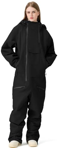 RIUIYELE Damen Herren Einteiler Skianzüge Jumpsuits Isoliert Wasserdicht Schneeanzüge Winter Outdoor Snowboard Overall, Schwarz, X-Large