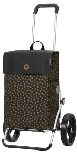 ANDERSEN Einkaufstrolley - Royal Shopper Fita schwarz | mit Flüsterrädern, große Räder, 25 cm, aus Alu, bis 50 kg - Tasche mit Seitentasche, Innenfach, Reflektoren, 47 L