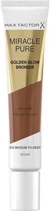 Max Factor Miracle Pure Golden Glow Bronzer, cremiger Bronzer mit schimmerndem Finish, feuchtigkeitsspendend, vegane Formel, 15 ml, Fb. 002 Medium to Deep
