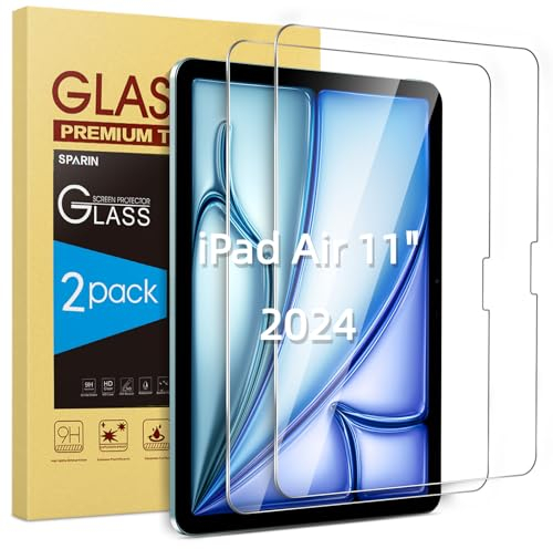 SPARIN 2 Stück Panzer Schutz Glas für iPad Air 11 Zoll M3 2025/ M2 2024, Schutzfolie für iPad Air 7/6.Generation, mit Rahmen-Installationshilfe,Kratzfest,9H Härte,Anti-Bläschen,HD-Klar