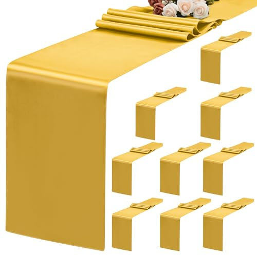Teruntrue 10 Stück goldene Tischläufer, 30 x 183 cm, Satin-Tischläufer für rechteckige runde Tische, goldene Tischläufer für Hochzeiten, Geburtstagsbankette, Verlobungen, Party-Dekoration