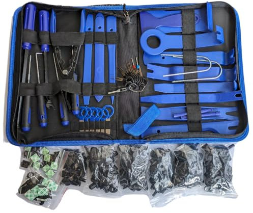 PA Products 200pcs Car Clip Removal Tool Kit & Plastic Panel Fasteners for Auto, Trim, Panel, Door, Radio, Stereo, Audio, Terminals & Connectors - Pliers, Pry Tools & More (Blue)