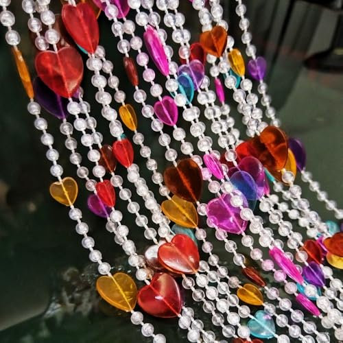 Beaded Curtain Doorways Acrylic Hanging Heart shape Door Beads String Curtains Tassel Room Divider Screen Decor for Doorway Window Living Room Wedding (043heart colorful, 39 inch x 78.7 inch)